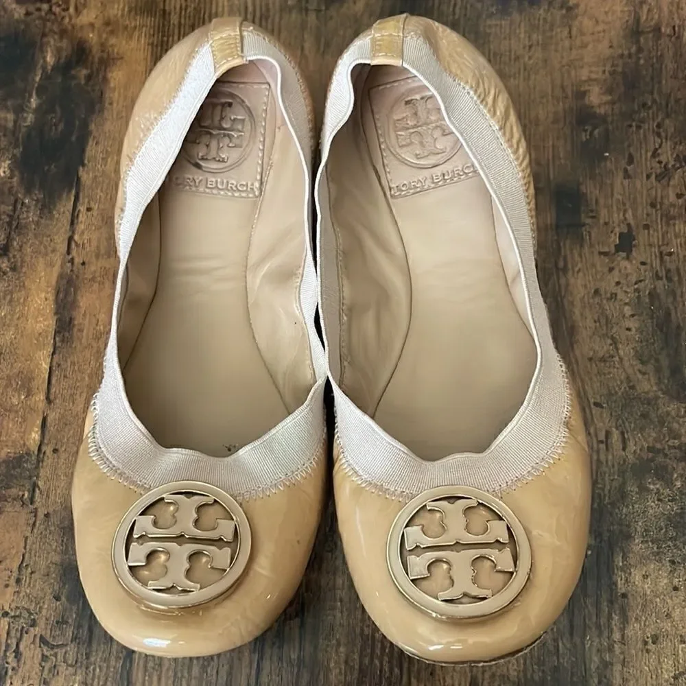 Tory Burch Nude Patent Caroline Ballet Flats Size 5